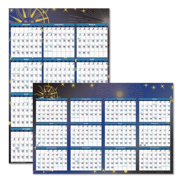 HOUSE OF DOOLITTLE Recycled Stargazer Laminated Wall Planner, Celestial Artwork, 24 x 37, White/Blue/Gold Sheets, 12-Month (Jan to Dec): 2026 (HOD3971)