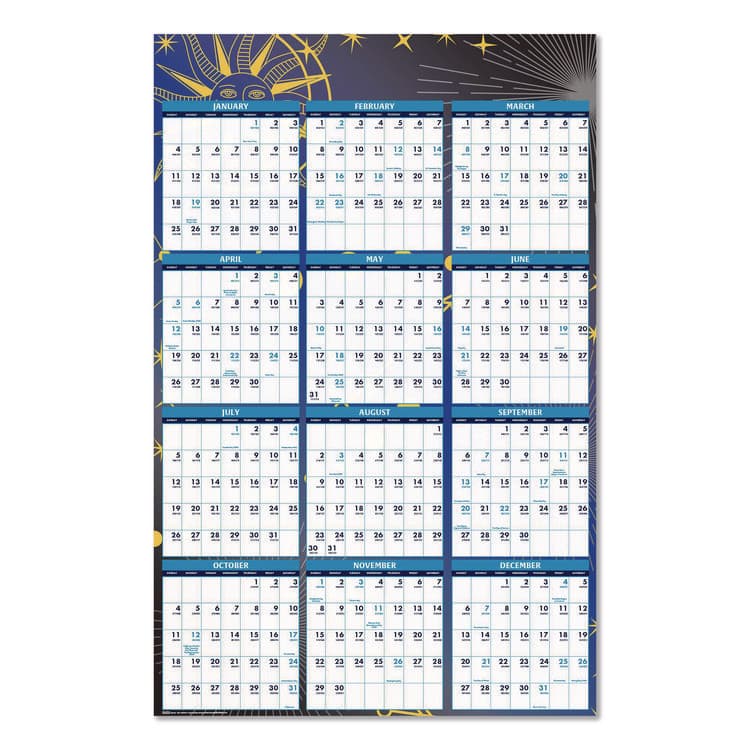 HOUSE OF DOOLITTLE Recycled Stargazer Laminated Wall Planner, Celestial Artwork, 24 x 37, White/Blue/Gold Sheets, 12-Month (Jan to Dec): 2026 (HOD3971) thumbnail 2