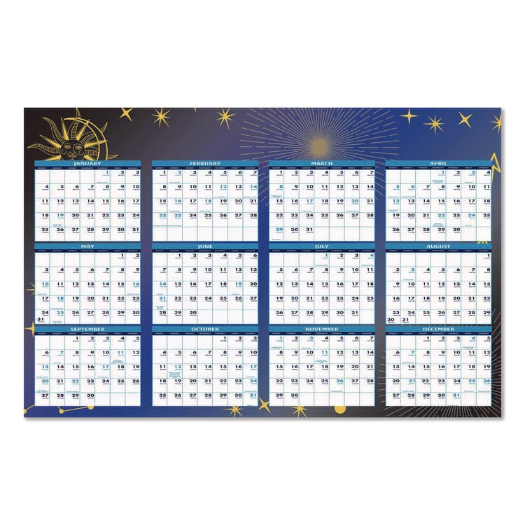 HOUSE OF DOOLITTLE Recycled Stargazer Laminated Wall Planner, Celestial Artwork, 24 x 37, White/Blue/Gold Sheets, 12-Month (Jan to Dec): 2026 (HOD3971) thumbnail 3
