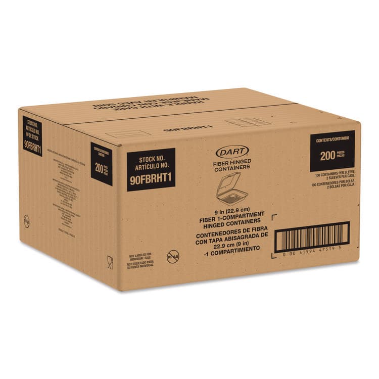 DART Compostable Molded Fiber Hinged Trays, ProPlanet Seal, 9.14 x 9 x 2.98, Natural, 200/Carton (DCC90FBRHT1) thumbnail 3