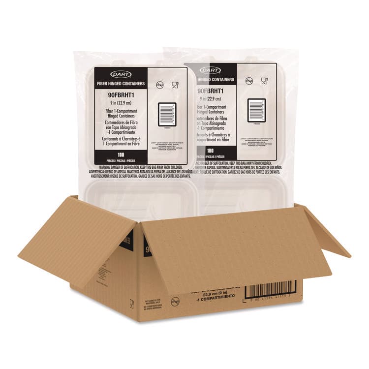 DART Compostable Molded Fiber Hinged Trays, ProPlanet Seal, 9.14 x 9 x 2.98, Natural, 200/Carton (DCC90FBRHT1) thumbnail 4