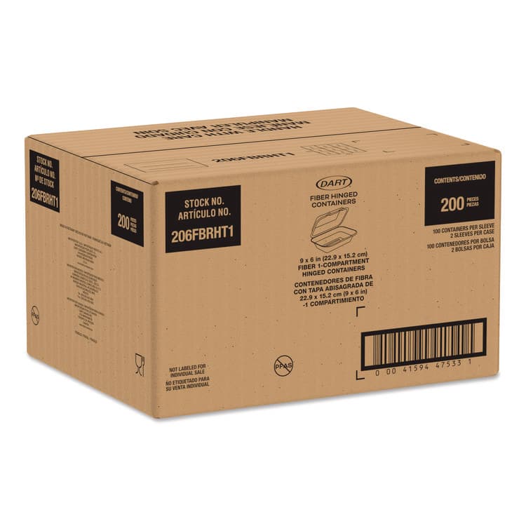 DART Compostable Molded Fiber Hinged Trays, ProPlanet Seal, 6.41 x 9.22 x 3, Natural, 200/Carton (DCC206FBRHT1) thumbnail 3