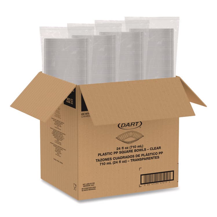 DART Square Plastic Bowls, 24 oz, 5 x 5 x 1.99, Clear, Plastic, 63 Bowls/Sleeve, 4 Sleeves/Carton (DCCC24SB) thumbnail 3