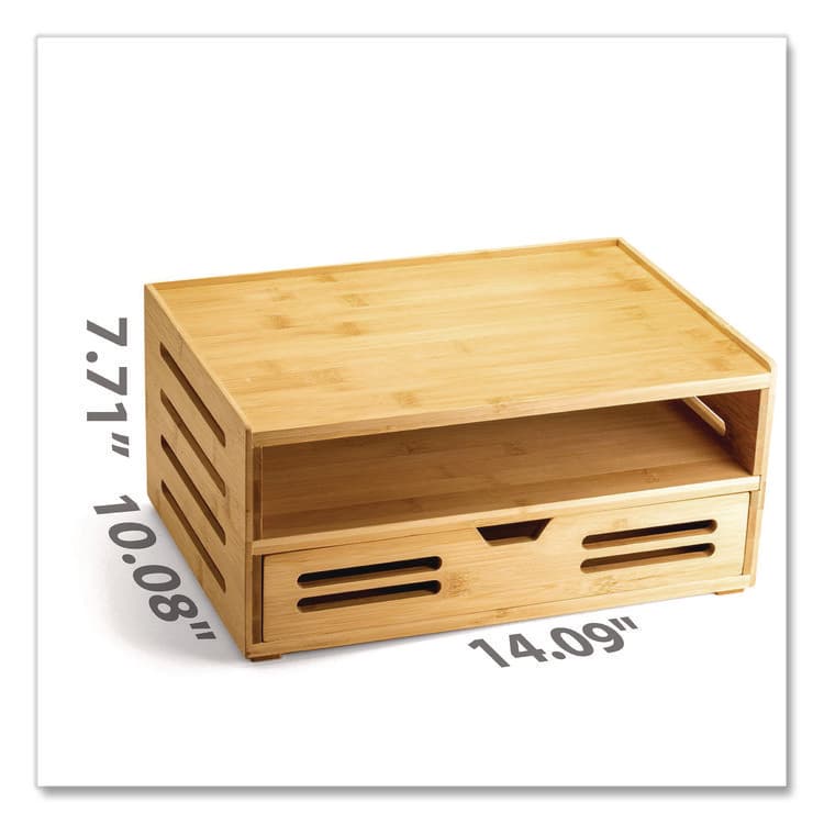 OFFICEMATE INTERNATIONAL CORP. Bamboo Stackable Document Organizer with Drawer, 2 Sections, Letter Size Files, 14.09" x 10.08" x 7.7", Brown (OIC71005) thumbnail 2