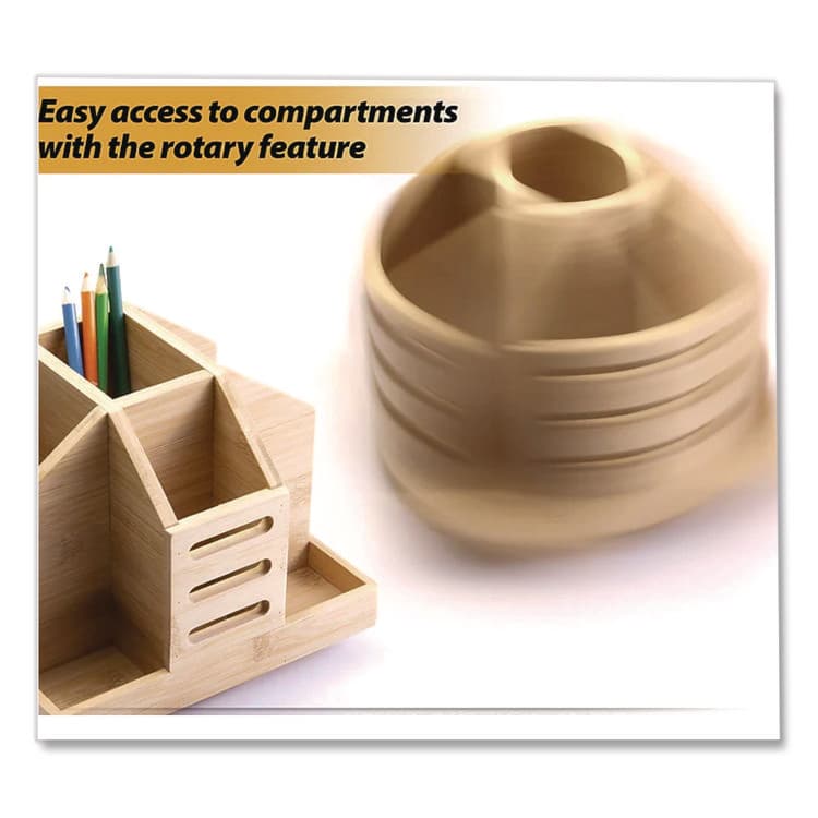 OFFICEMATE INTERNATIONAL CORP. Bamboo Rotary Organizer, 9 Compartments, 8.85 x 8.82 x 7.4, Brown, Bamboo (OIC71007) thumbnail 3