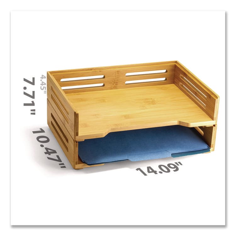 OFFICEMATE INTERNATIONAL CORP. Bamboo Stackable Desktop Document Trays, 2 Sections, Letter Size Files, 14.09" x 10.47" x 4.4", Brown, 2/Pack (OIC71004) thumbnail 2