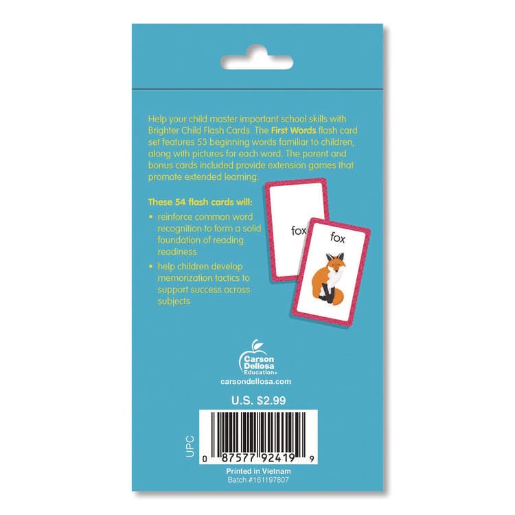 CARSON-DELLOSA EDUCATION First Words Flash Cards, Grades Pre-K to 1, 3.25" x 5.25", Assorted Colors, 54 Cards (CDP0769647197) thumbnail 2