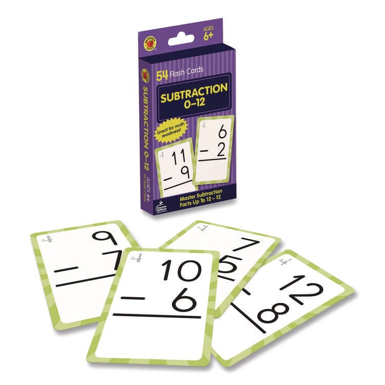 CARSON-DELLOSA EDUCATION Subtraction 0 to 12 Flash Cards, Grades 1 to 5, 3.25" x 5.25", Assorted Colors, 54 Cards (CDP0769677215)