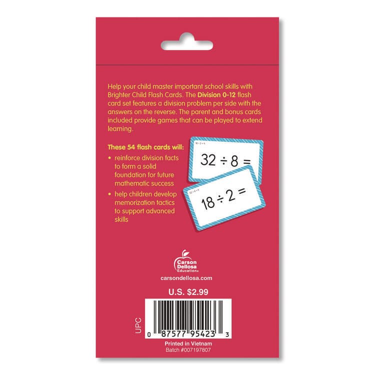 CARSON-DELLOSA EDUCATION Division 0 to 12 Flash Cards, Grades 4 to 6, 3.25" x 5.25", Assorted Colors, 54 Cards (CDP0769677231) thumbnail 2