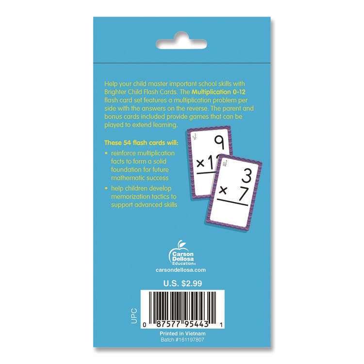 CARSON-DELLOSA EDUCATION Multiplication 0 to 12 Flash Cards, Grades 4 to 6, 3.25" x 5.25", Assorted Colors, 54 Cards (CDP0769677436) thumbnail 2