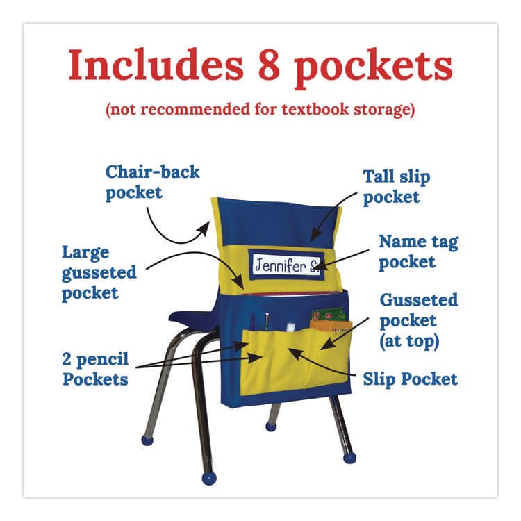 CARSON-DELLOSA EDUCATION Chairback Buddy for Student Chairs with a Back Width Up to 15", Medium, 15 x 1.5 x 19, Fabric, Blue/Yellow (CDP158036) thumbnail 4