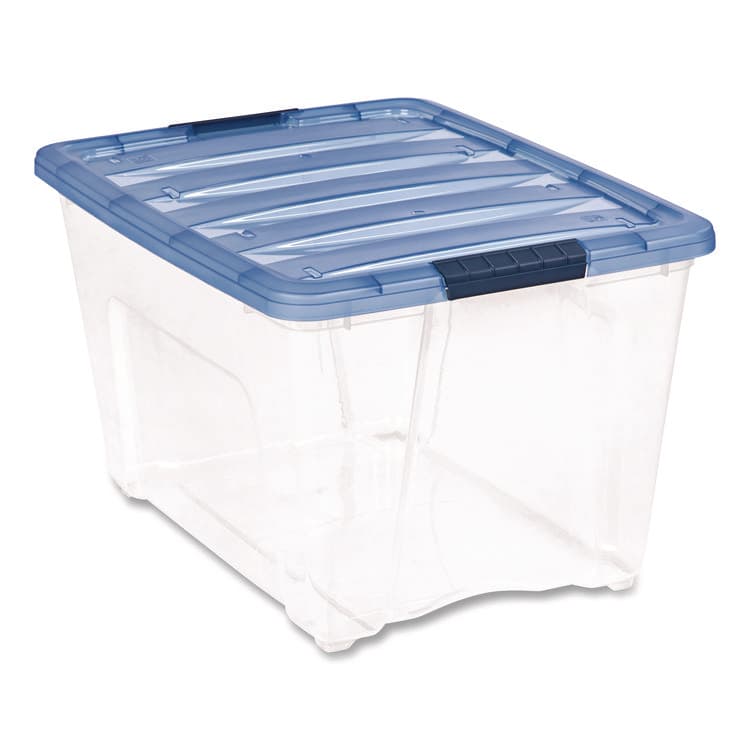 IRIS USA, Stack and Pull Latching Flat Lid Storage Box, 13.5 gal, 22" x 16.5" x 13.03", Clear/Translucent Blue (IRS100242) thumbnail 3