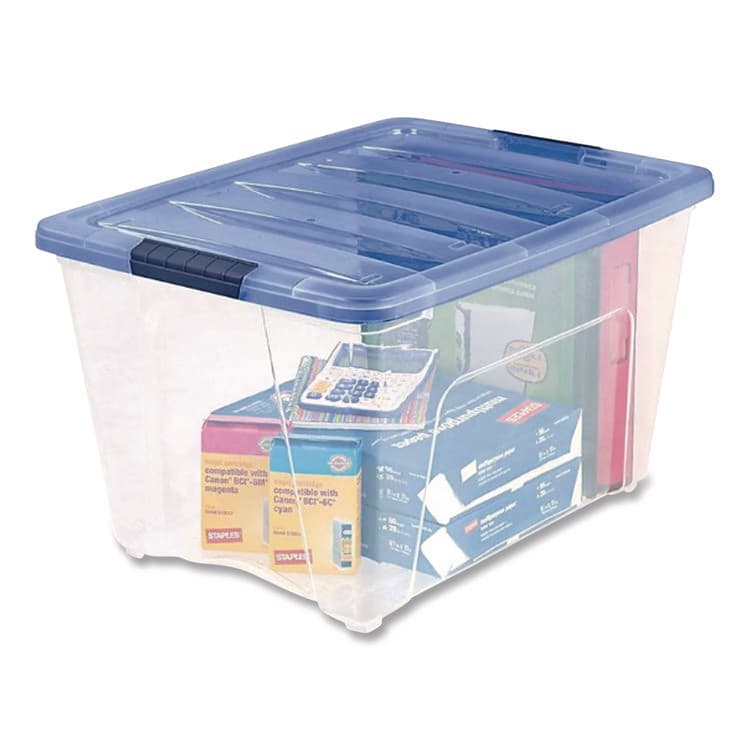 IRIS USA, Stack and Pull Latching Flat Lid Storage Box, 13.5 gal, 22" x 16.5" x 13.03", Clear/Translucent Blue (IRS100242) thumbnail 4