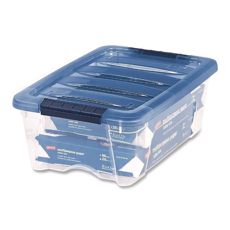 IRIS USA, Stack and Pull Latching Flat Lid Storage Box, 3.23 gal, 10.9" x 16.5" x 6.5", Clear/Translucent Blue (IRS100306) thumbnail 2