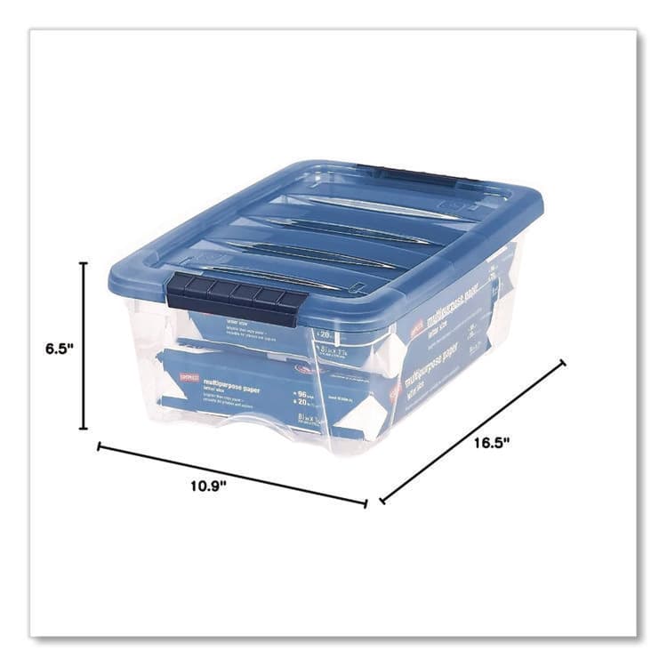 IRIS USA, Stack and Pull Latching Flat Lid Storage Box, 3.23 gal, 10.9" x 16.5" x 6.5", Clear/Translucent Blue (IRS100306) thumbnail 3