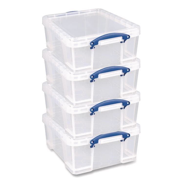 REALLY USEFUL BOXES . Snap-Lid Storage Bin, 4.49 gal, 11" x 18" x 4", Clear/Blue, 4/Pack (RUA17CPK4CB) thumbnail 3