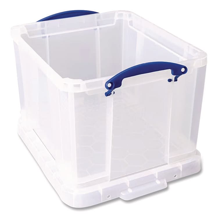 REALLY USEFUL BOXES . Stackable File Box, Legal Files, 14.5 x 18.5 x 12.75, Clear/Blue Accents (RUA32CL)