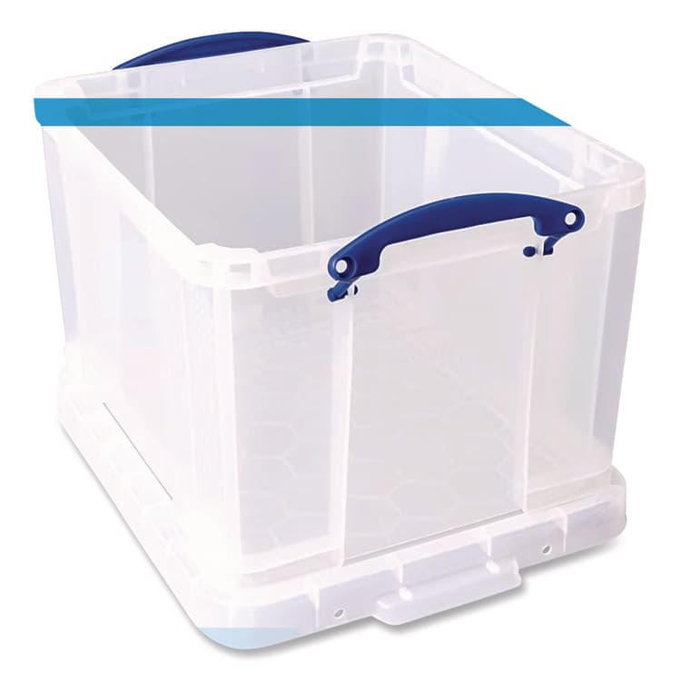 REALLY USEFUL BOXES . Snap-Lid Storage Bin, 8.45 gal, 14" x 18" x 12.25", Clear/Blue, 3/Pack (RUA32CPK3CB) thumbnail 3