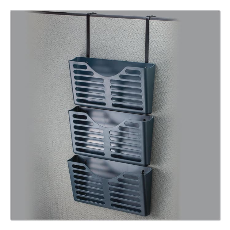 UNIVERSAL OFFICE PRODUCTS Recycled Plastic Cubicle Triple File Pocket, Cubicle Pins Mount, 13.5 x 4.75 x 28, Charcoal, 3/Pack (UNV08163) thumbnail 2