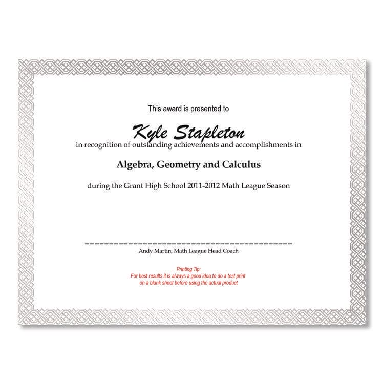 COSCO Foil Border Certificates, 8.5 x 11, Ivory/Silver, Braided with Silver Border, 15/Pack (GRP963027S) thumbnail 2