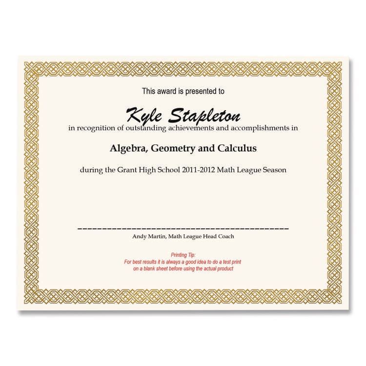 COSCO Foil Border Certificates, 8.5 x 11, Ivory/Gold with Braided Gold Border, 12/Pack (COS936060) thumbnail 4