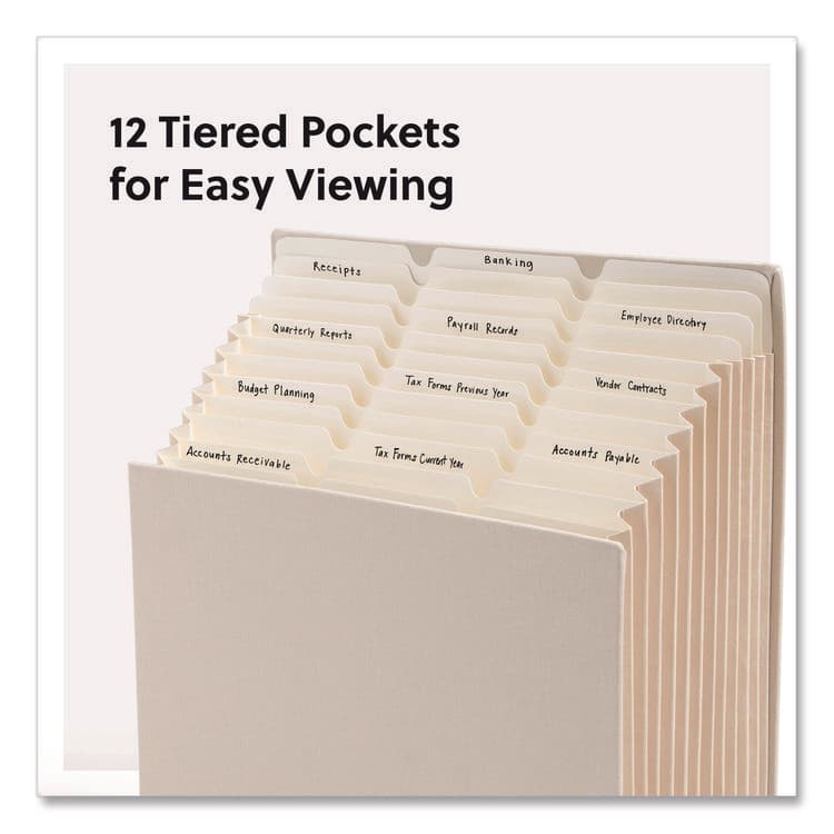 SMEAD MANUFACTURING CO. Stadium File, 10.5" Expansion, 12 Sections, 1/3-Cut Tabs, Letter Size, Beige (SMD70226) thumbnail 4