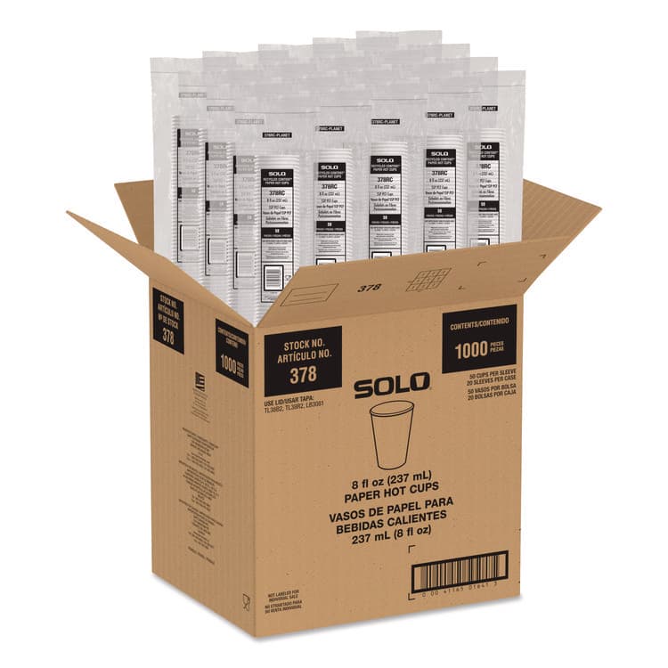 DART Recycled Content PCF Paper Hot Cups, ProPlanet Seal, 8 oz, White/Blue, 1,000/Carton (SCC378RCPLANET) thumbnail 3