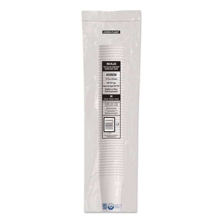 DART Recycled Content PCF Paper Hot Cups, ProPlanet Seal, 12 oz, White/Blue, 1,000/Carton (SCC412RCNPLANET) thumbnail 4