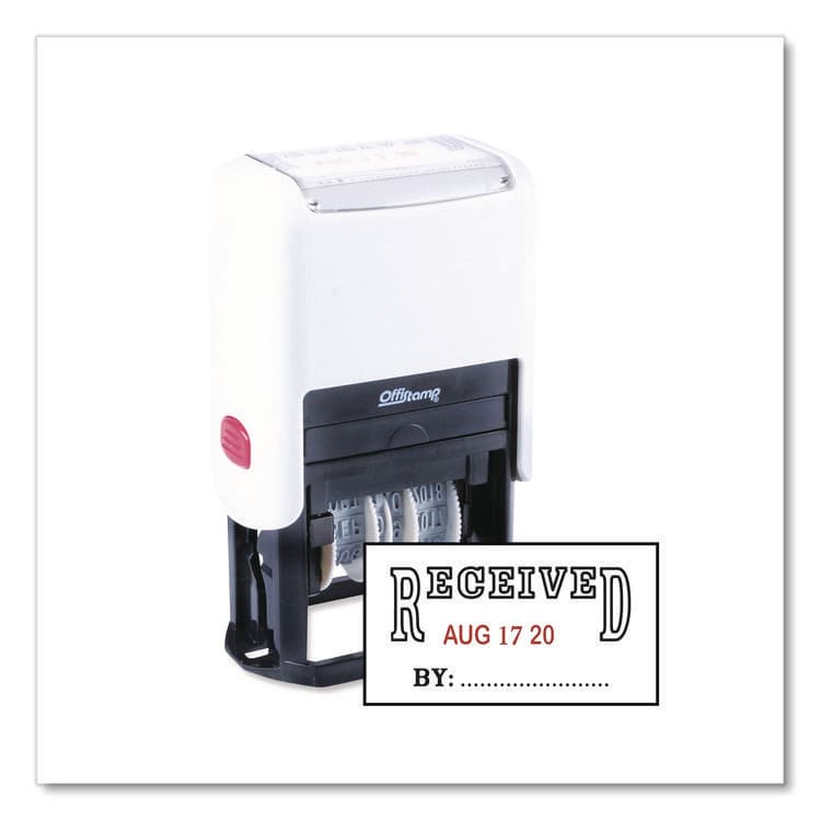 MARKING PRODUCTS, Self-Inking Message Stamp with Blank "By" Line, 12 Years, RECEIVED, 1.63" x 0.88", Black/Red Ink (MKG034507)