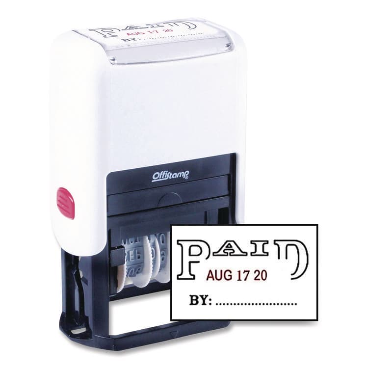 MARKING PRODUCTS, Self-Inking Message Stamp with Blank "By" Line, 12 Years, PAID, 1.63" x 0.88", Black/Red Ink (MKG034508)