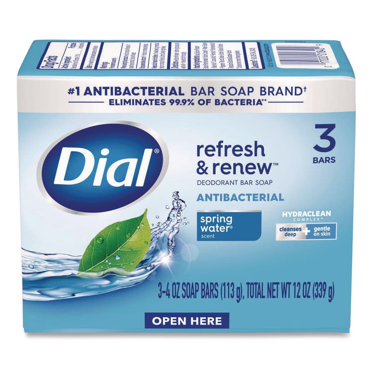 DIAL PROFESSIONAL Refresh and Renew Antibacterial Deodorant Bar Soap, Spring Water Scent, 4 oz, 3 Bars/Pack, 4 Packs/Carton (DIA11811) thumbnail 2