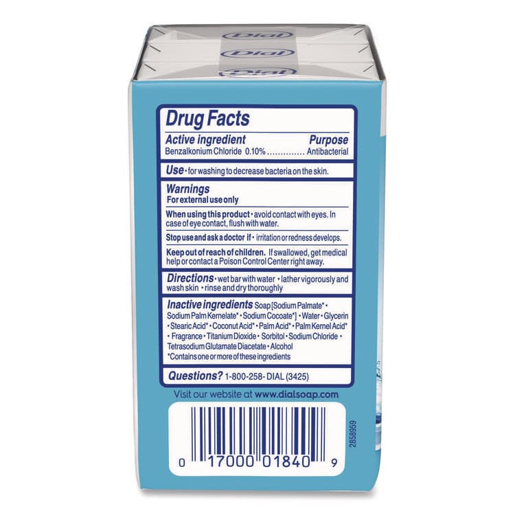 DIAL PROFESSIONAL Refresh and Renew Antibacterial Deodorant Bar Soap, Spring Water Scent, 4 oz, 3 Bars/Pack, 4 Packs/Carton (DIA11811) thumbnail 3