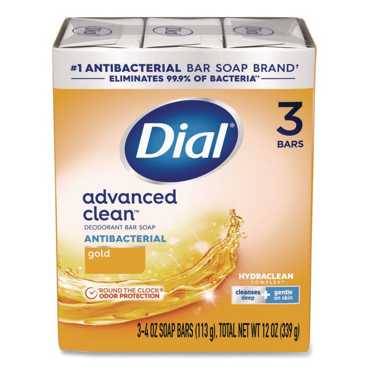 DIAL PROFESSIONAL Advanced Clean Antibacterial Deodorant Bar Soap, Gold Scent, 4 oz, 3/Pack, 4 Packs/Carton (DIA11807)