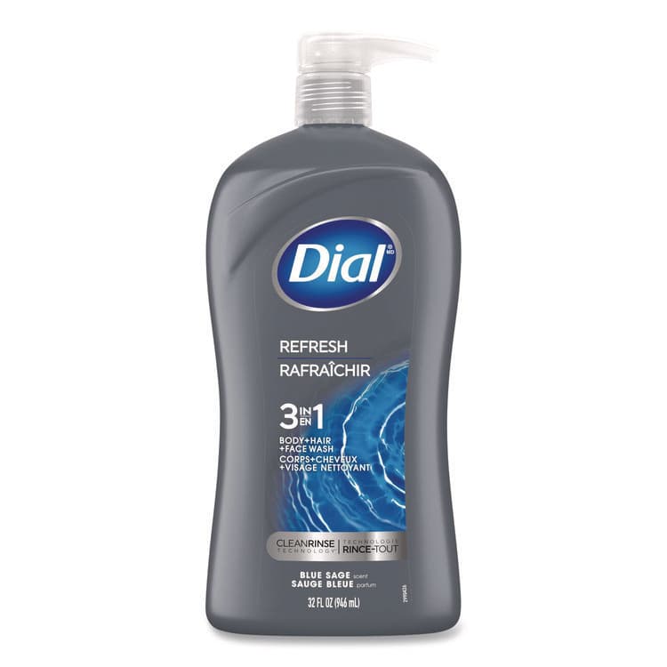 DIAL PROFESSIONAL Men Refresh 3-in-1 Body, Hair and Face Wash, Blue Sage Scent, 32 oz, 4/Carton (DIA14130)