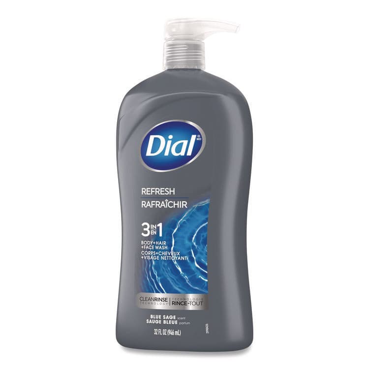 DIAL PROFESSIONAL Men Refresh 3-in-1 Body, Hair and Face Wash, Blue Sage Scent, 32 oz, 4/Carton (DIA14130) thumbnail 4