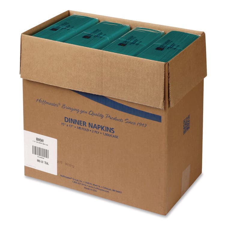 HOFFMASTER Dinner Napkins, 2-Ply, 15 x 17, Teal, 1,000/Carton (HFM180501)