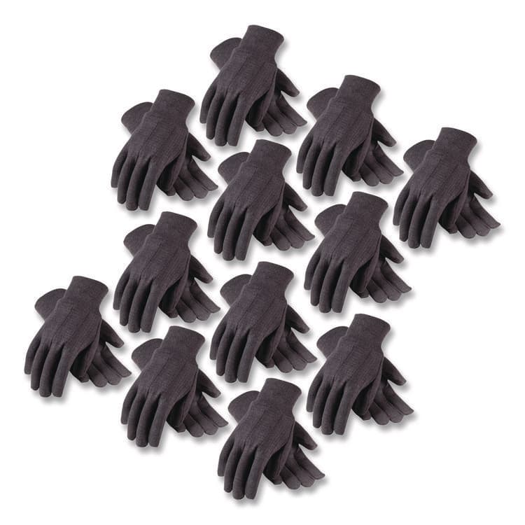 PROTECTIVE INDUSTRIAL PRODUCTS Polyester/Cotton Jersey Gloves, Clute Cut, Straight Thumb, One Size Fits Most, Brown, 12 Pairs (PID95806)