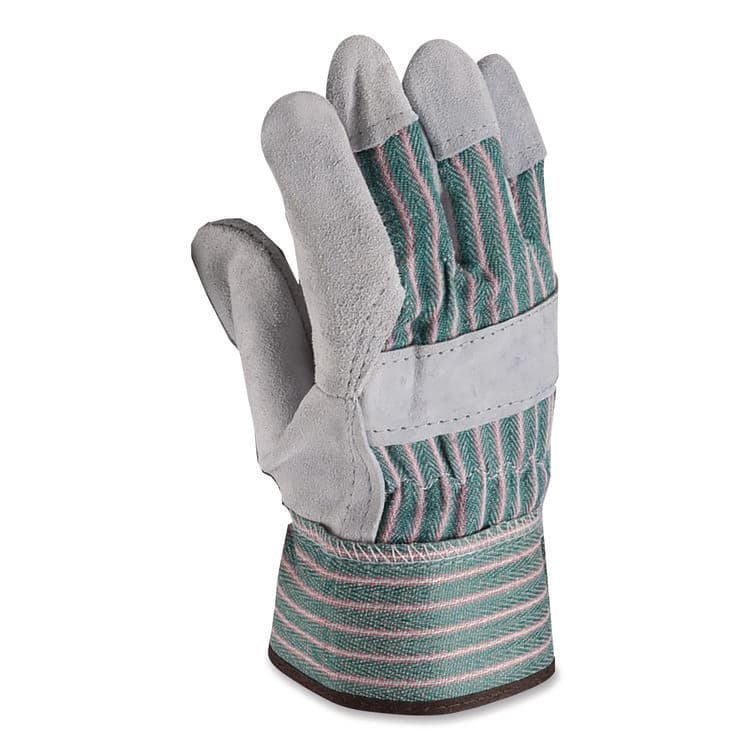 PROTECTIVE INDUSTRIAL PRODUCTS Bronze Series Leather/Fabric Work Gloves, Gunn Cut, Wing Thumb, Large (Size 9), Gray/Green, 12 Pairs (PID836563L) thumbnail 3
