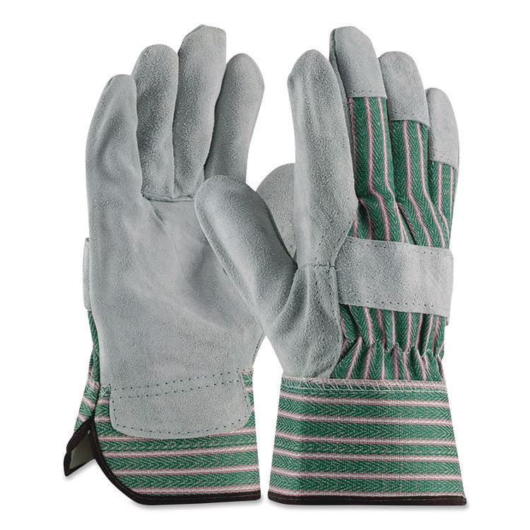 PROTECTIVE INDUSTRIAL PRODUCTS Bronze Series Leather/Fabric Work Gloves, Gunn Cut, Wing Thumb, Medium (Size 8), Gray/Green, 12 Pairs (PID836563M) thumbnail 4