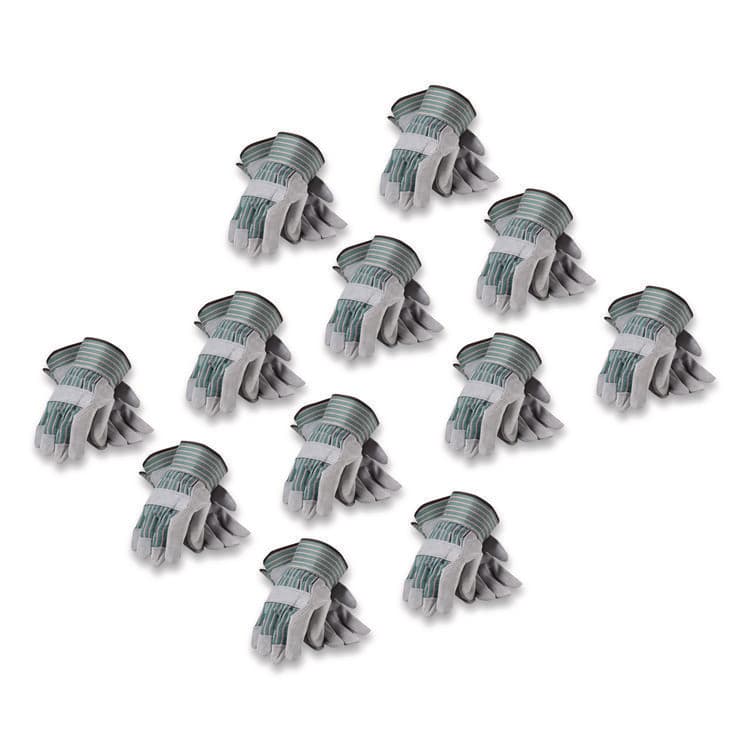 PROTECTIVE INDUSTRIAL PRODUCTS Bronze Series Leather/Fabric Work Gloves, Gunn Cut, Wing Thumb, Small (Size 7), Gray/Green, 12 Pairs (PID836563S)