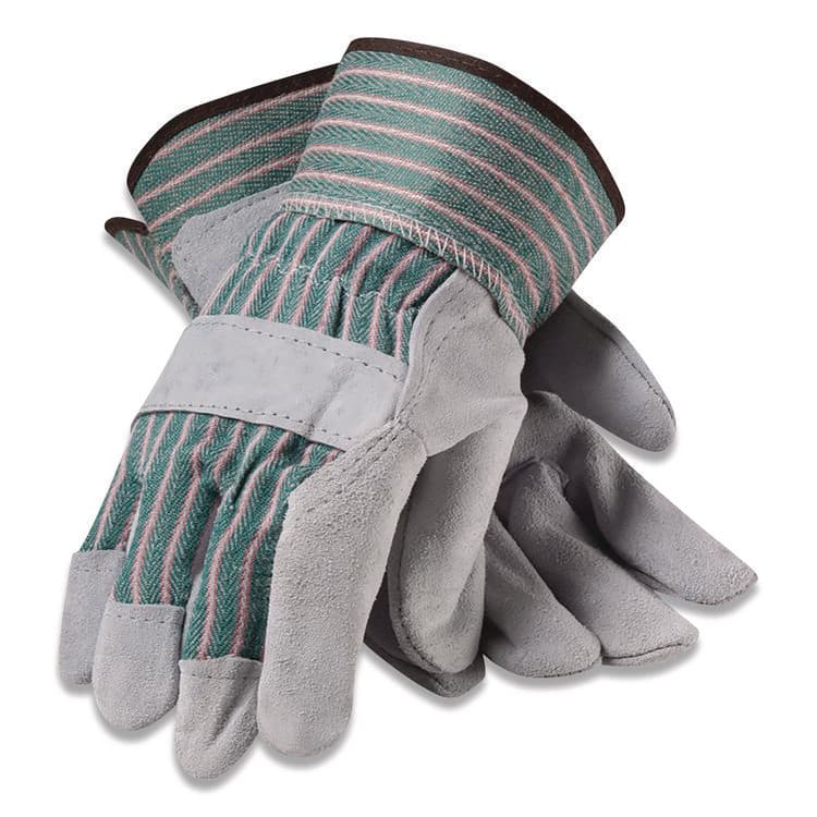 PROTECTIVE INDUSTRIAL PRODUCTS Bronze Series Leather/Fabric Work Gloves, Gunn Cut, Wing Thumb, X-Large (Size 10), Gray/Green, 12 Pairs (PID836563XL) thumbnail 2