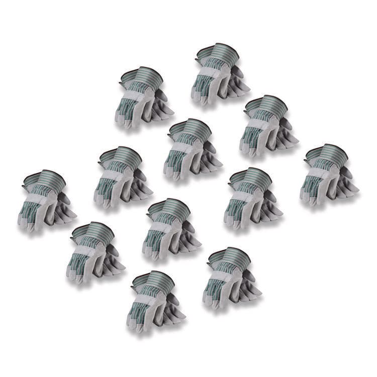 PROTECTIVE INDUSTRIAL PRODUCTS Bronze Series Leather/Fabric Work Gloves, Gunn Cut, Wing Thumb, X-Large (Size 10), Gray/Green, 12 Pairs (PID836563XL)