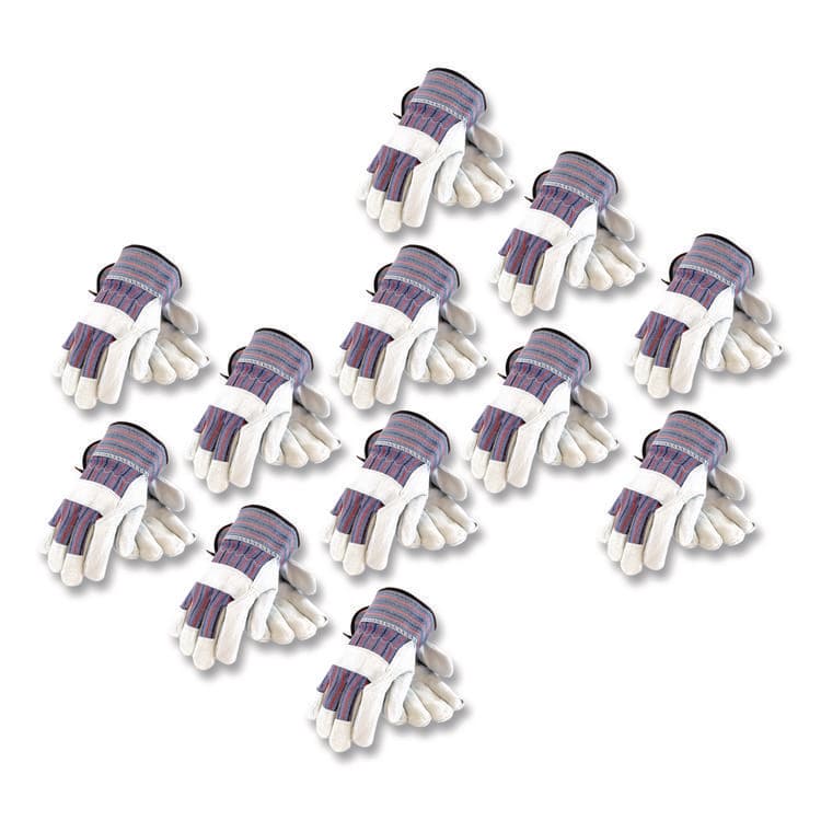 PROTECTIVE INDUSTRIAL PRODUCTS B/C Grade Shoulder Split Cowhide Leather Palm Gloves, Gunn Cut, Wing Thumb, Large, Blue/Gray, 12 Pairs (PID847532L)