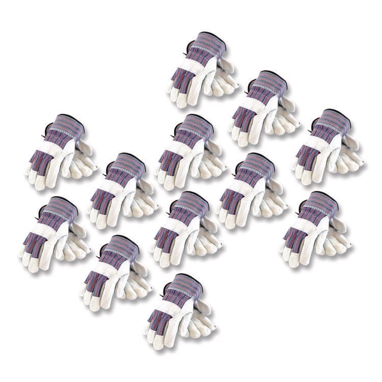 PROTECTIVE INDUSTRIAL PRODUCTS B/C Grade Shoulder Split Cowhide Leather Palm Gloves, Gunn Cut, Wing Thumb, Medium, Blue/Gray, 12 Pairs (PID847532M)