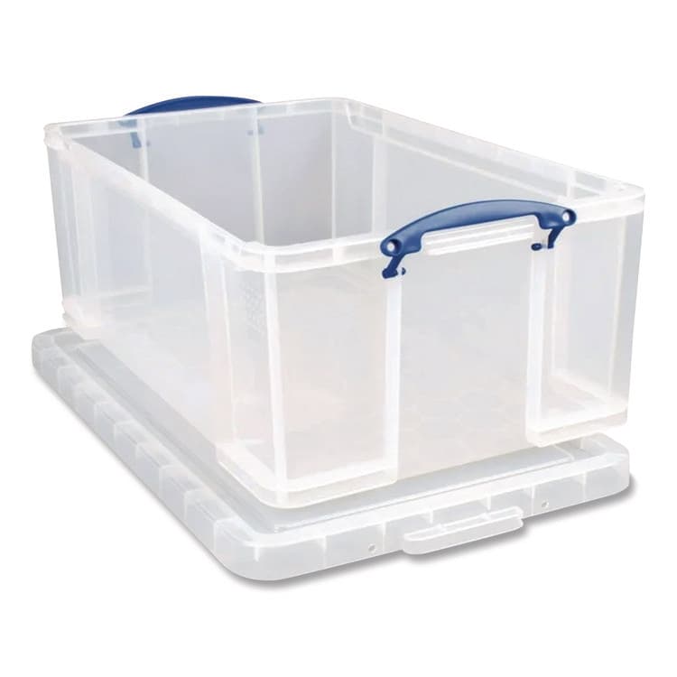 REALLY USEFUL BOXES . Snap-Lid Storage Bin, 2.38 gal, 10.25" x 14.5" x 6.25", Clear/Blue (RUA9LITRECLEAR) thumbnail 3