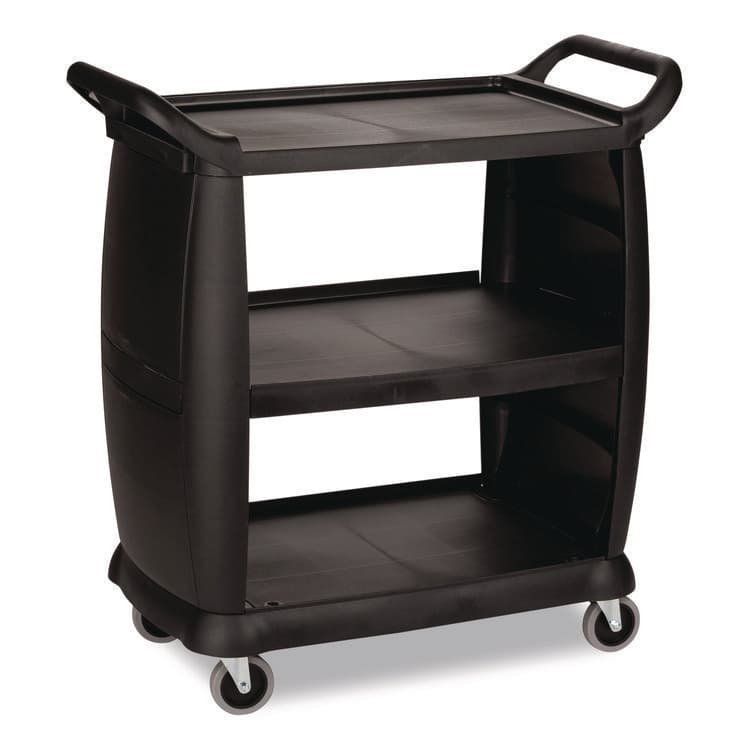BOARDWALK Bussing Cart, Plastic, 3 Shelves, 300 lb Capacity, 18 x 36.25 x 38, Black (BWKBCART3)