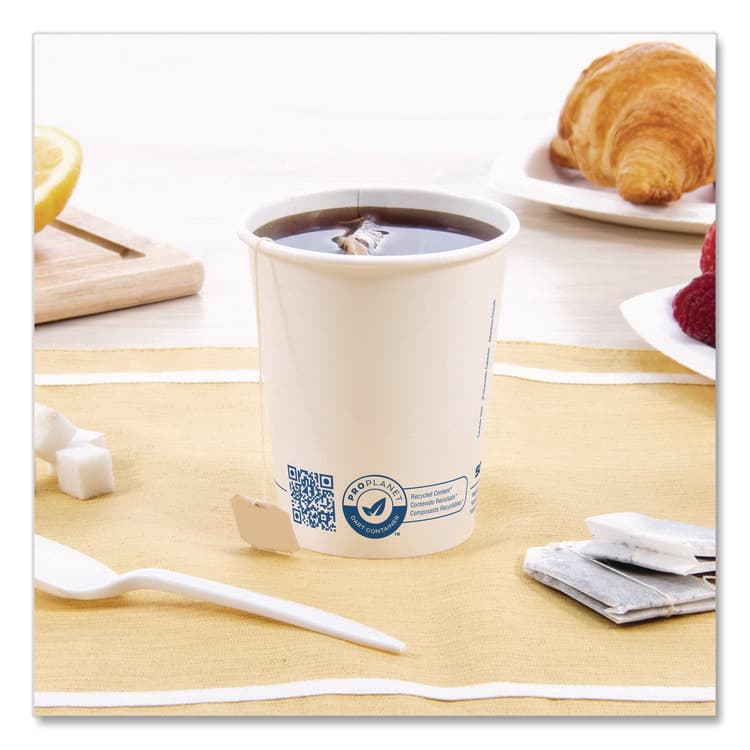 DART Recycled Content PCF Paper Hot Cups, ProPlanet Seal, 10 oz, White, 50/Pack (SCC370RCPLANEPK) thumbnail 4