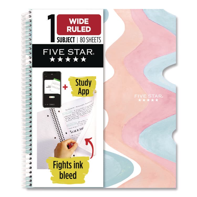 MEAD PRODUCTS Brushy Moves Pastel Waves Design Notebook w/ Study App, 1-Subject, Wide/Legal Rule, Assorted Cover Color, (80)11 x 8.5 Sheets (MEA930060F)