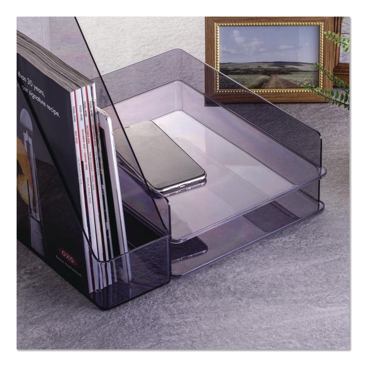 OFFICEMATE INTERNATIONAL CORP. Recycled Plastic Desktop Document Organization Set, (1) Letter-Sized Letter Tray, (1) Magazine File, Translucent Ash (OIC26115) thumbnail 2