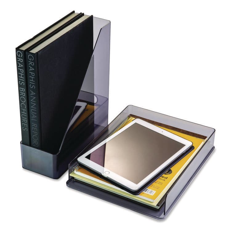 OFFICEMATE INTERNATIONAL CORP. Recycled Plastic Desktop Document Organization Set, (1) Letter-Sized Letter Tray, (1) Magazine File, Translucent Ash (OIC26115) thumbnail 3